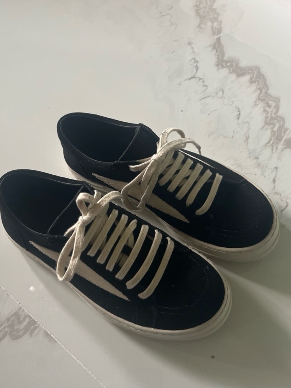 Rick Owens Black Low-Top Sneakers with Cream Accents